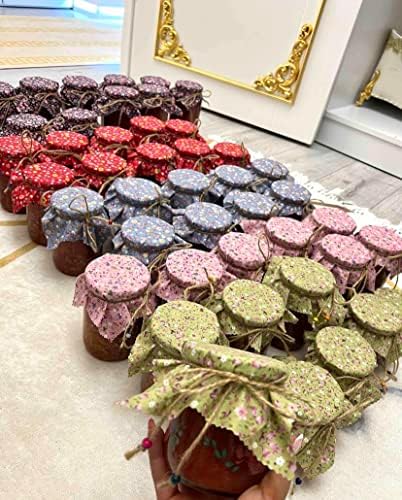 50 Pieces 100 Cotton Flowered Jar Cover Cloth With Beaded Jute Rope