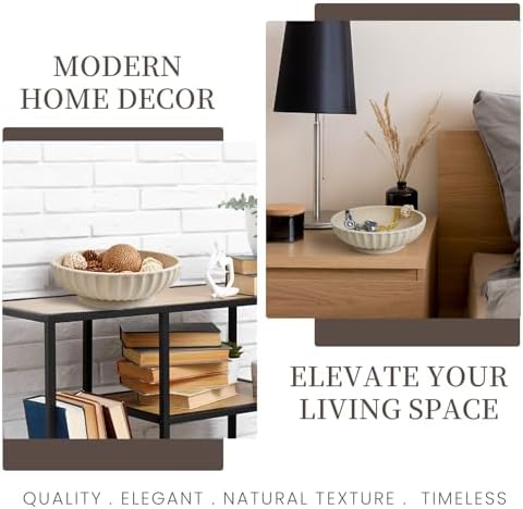 Large Decorative Bowl - Modern Home Decor Beige Artificial Stone