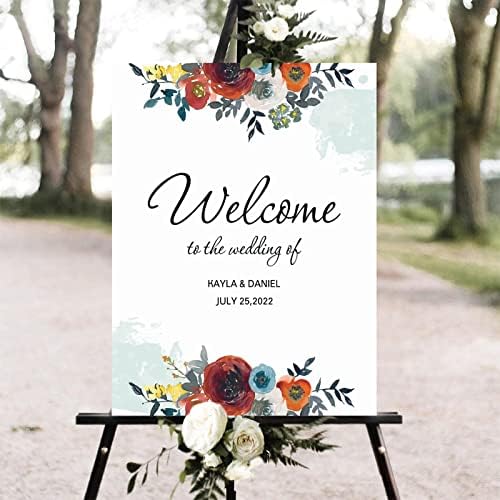 Personalized Wedding Welcome Sign Elegant Wood Red 12x16 Inch