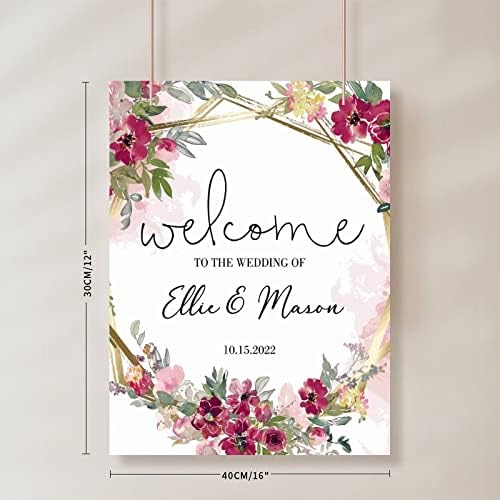 Custom Pink Floral Wood Wedding Welcome Sign 12x16 Inch