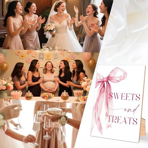 Pink Bow Themed Sweet Treats Sign for Wedding
