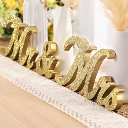 Jetec Mr and Mrs Wooden Glitter Sign Wedding Decor
