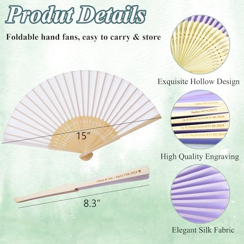 30pcs Personalized Purple Folded Hand Fans for Wedding Guests