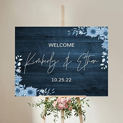Alioyoit Personalized Wedding Welcome Sign Blue Wood 12x16 Inch