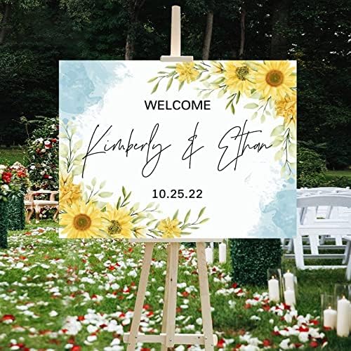 Personalized Blue Sunflowers Wedding Welcome Sign 1