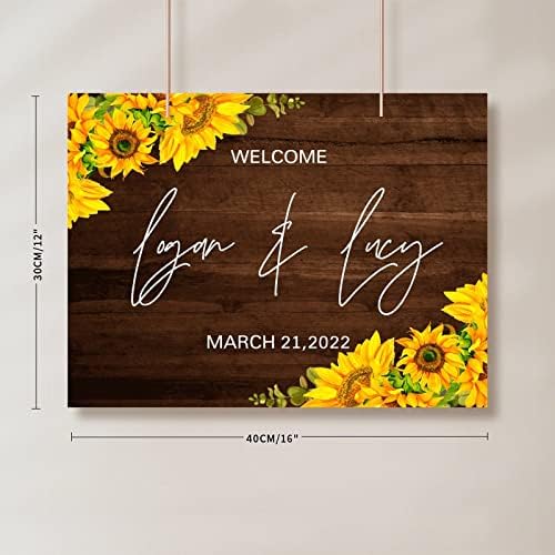 Customizable Wood Wedding Welcome Sign with Sunflowers