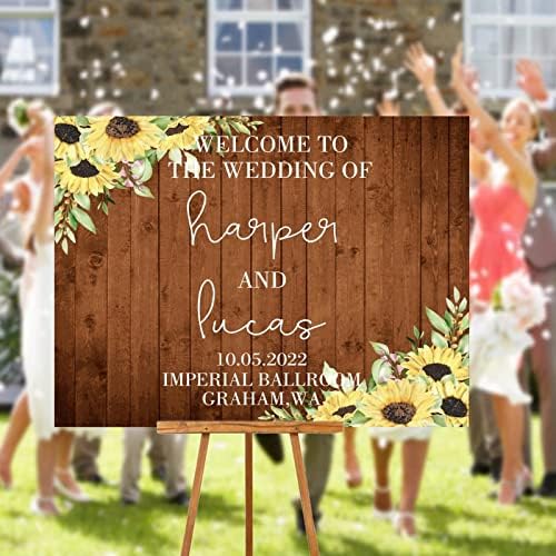 Custom Wedding Welcome Sign Brown Wood Chic Modern 12x16 Inch