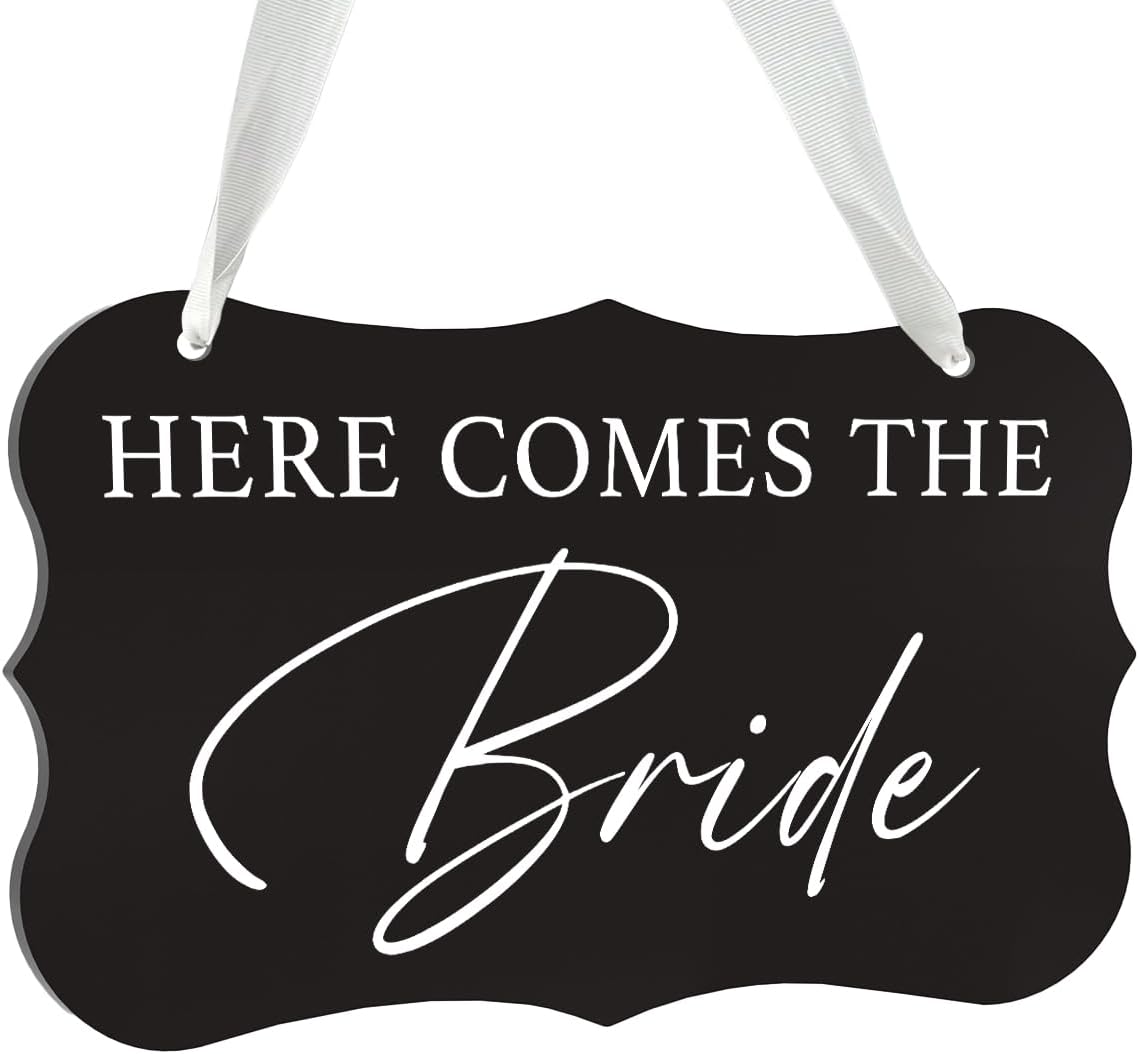 Wedding Acrylic Decor Sign with Hanging Ribbon Black