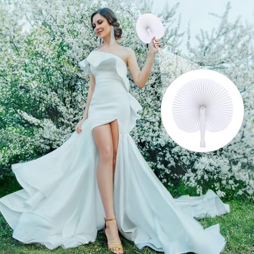 Aodaer 120 Pack White Paper Fans with Plastic Handles
