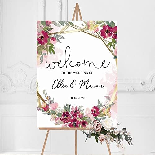 Custom Pink Floral Wood Wedding Welcome Sign 12x16 Inch