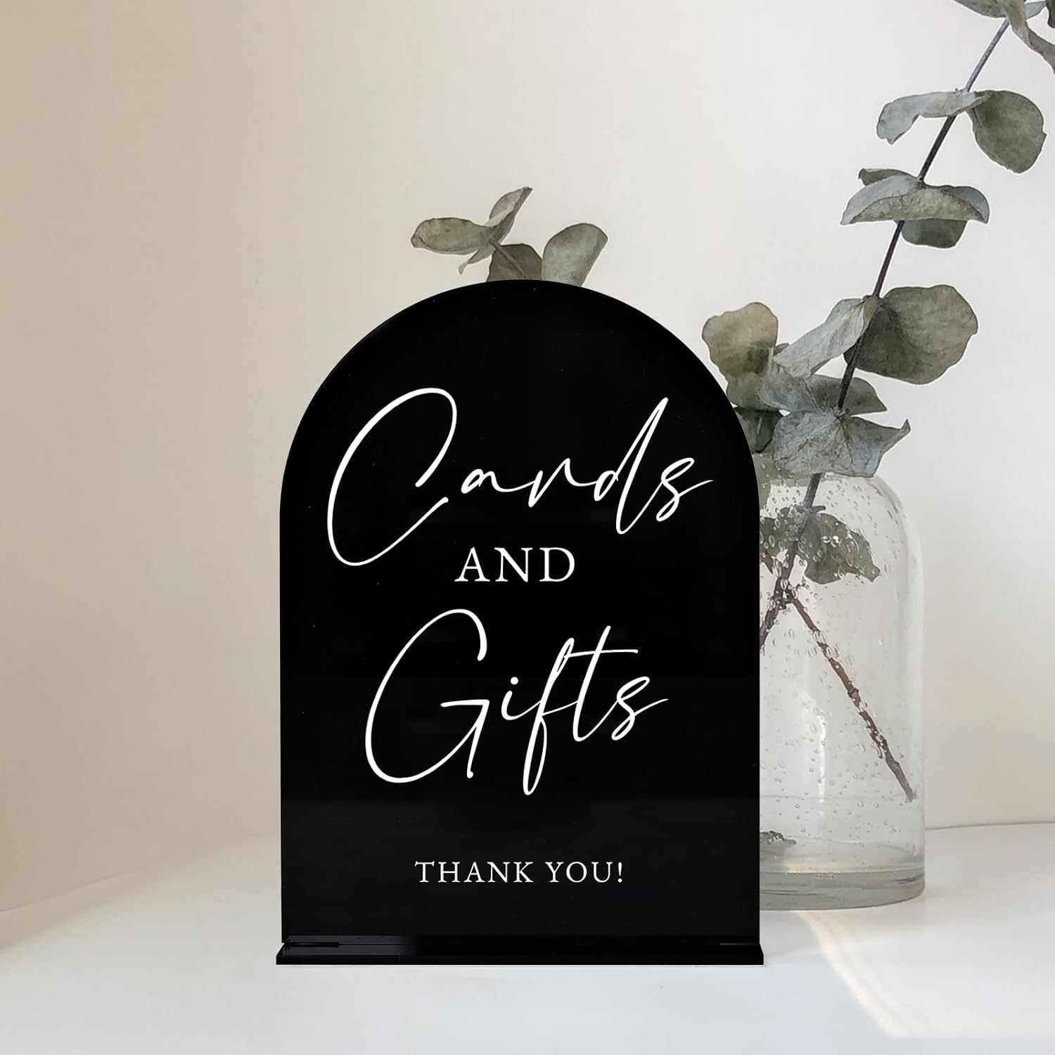 JINMURY Acrylic Wedding Sign with Stand 5x7 Black Arch Cursive