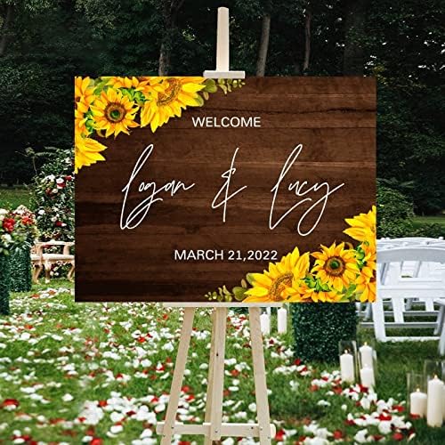 Customizable Wood Wedding Welcome Sign with Sunflowers
