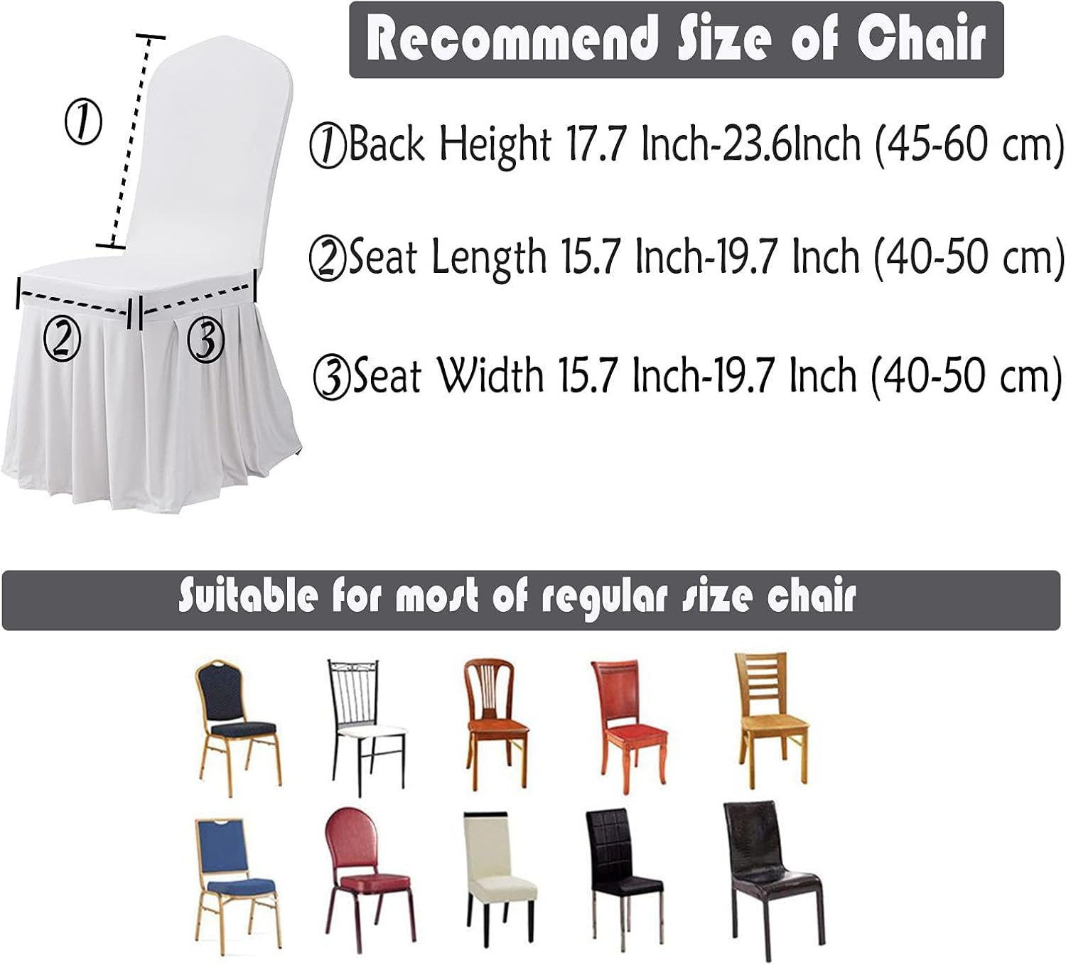 100pcs White Pleated Skirt Spandex Chair Covers for Wedding and Banquet Events