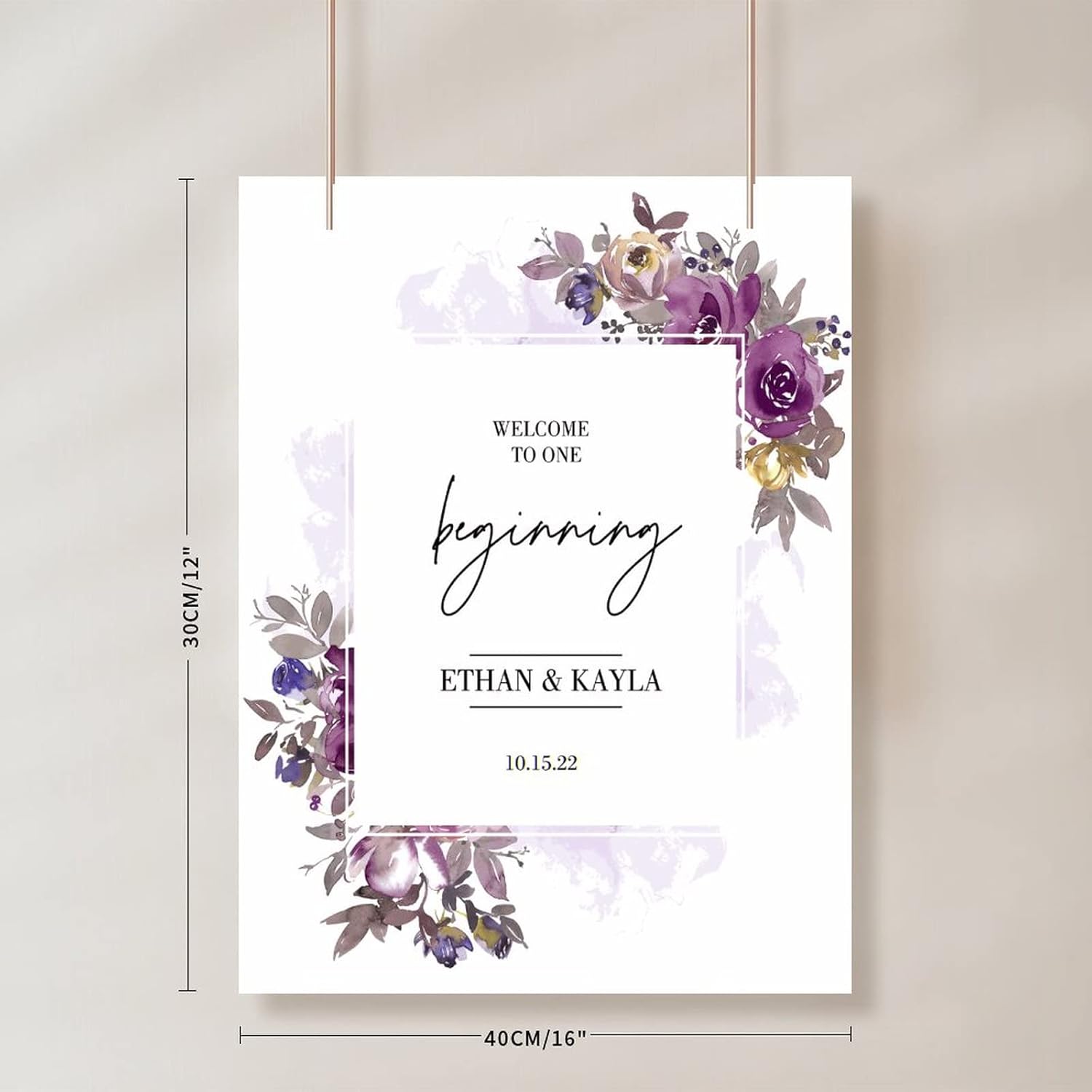 Alioyoit Personalized Purple Floral Wedding Sign
