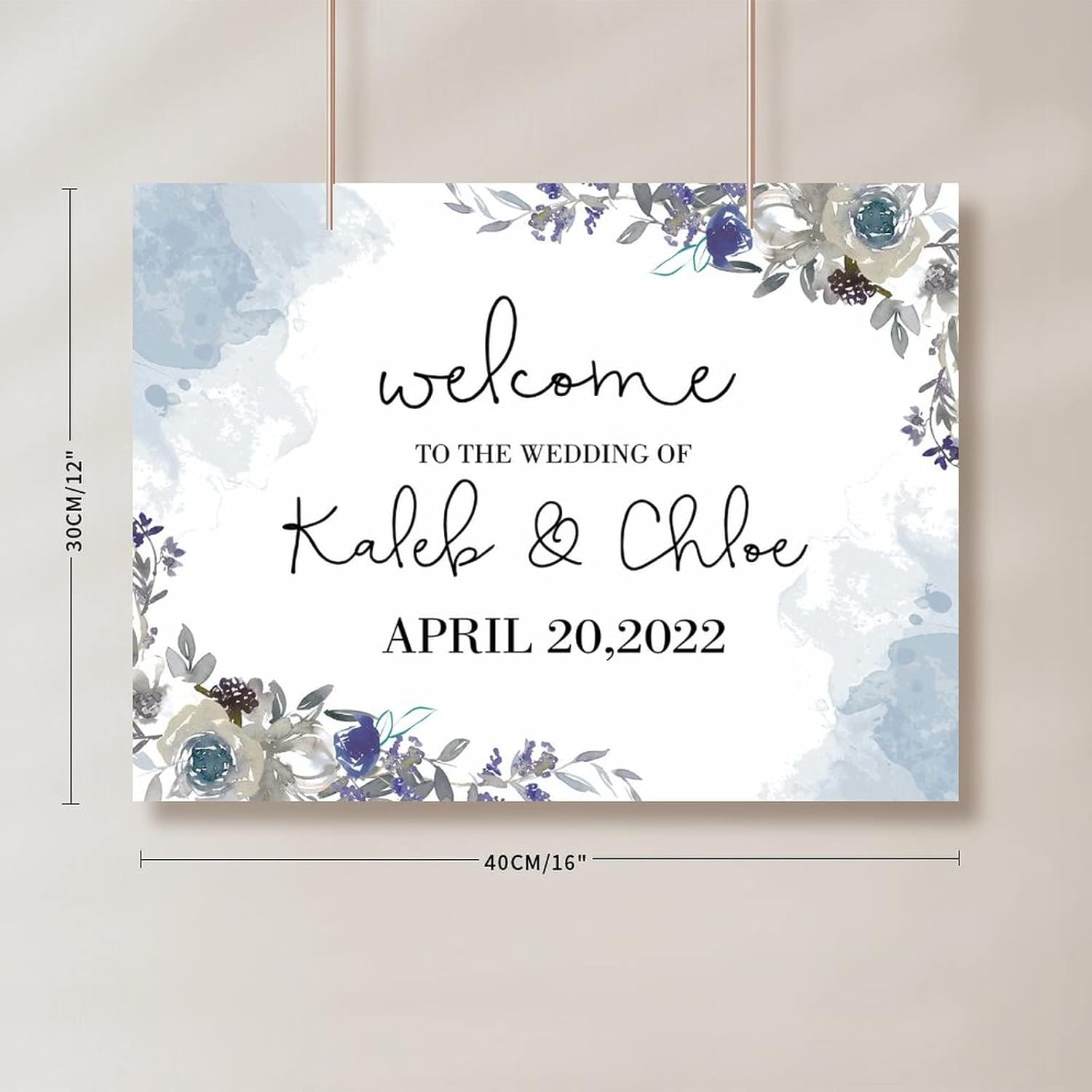Alioyoit 12x16 Inch Blue Floral Wooden Wedding Welcome Sign