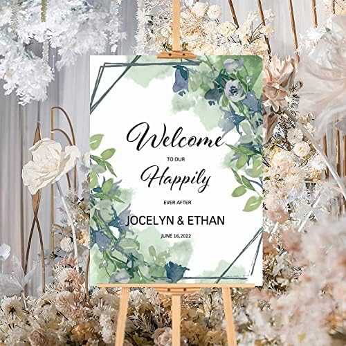 Alioyoit Customizable Green Floral Wedding Welcome Sign