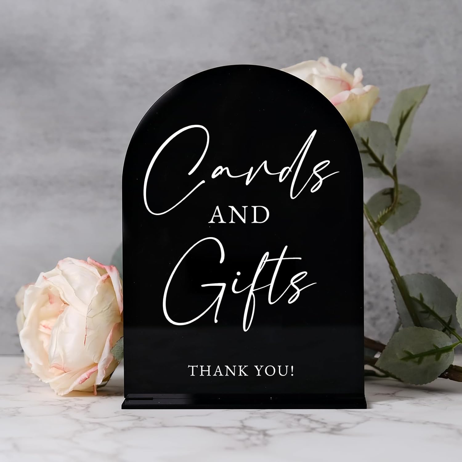 JINMURY Acrylic Wedding Sign with Stand 5x7 Black Arch Cursive