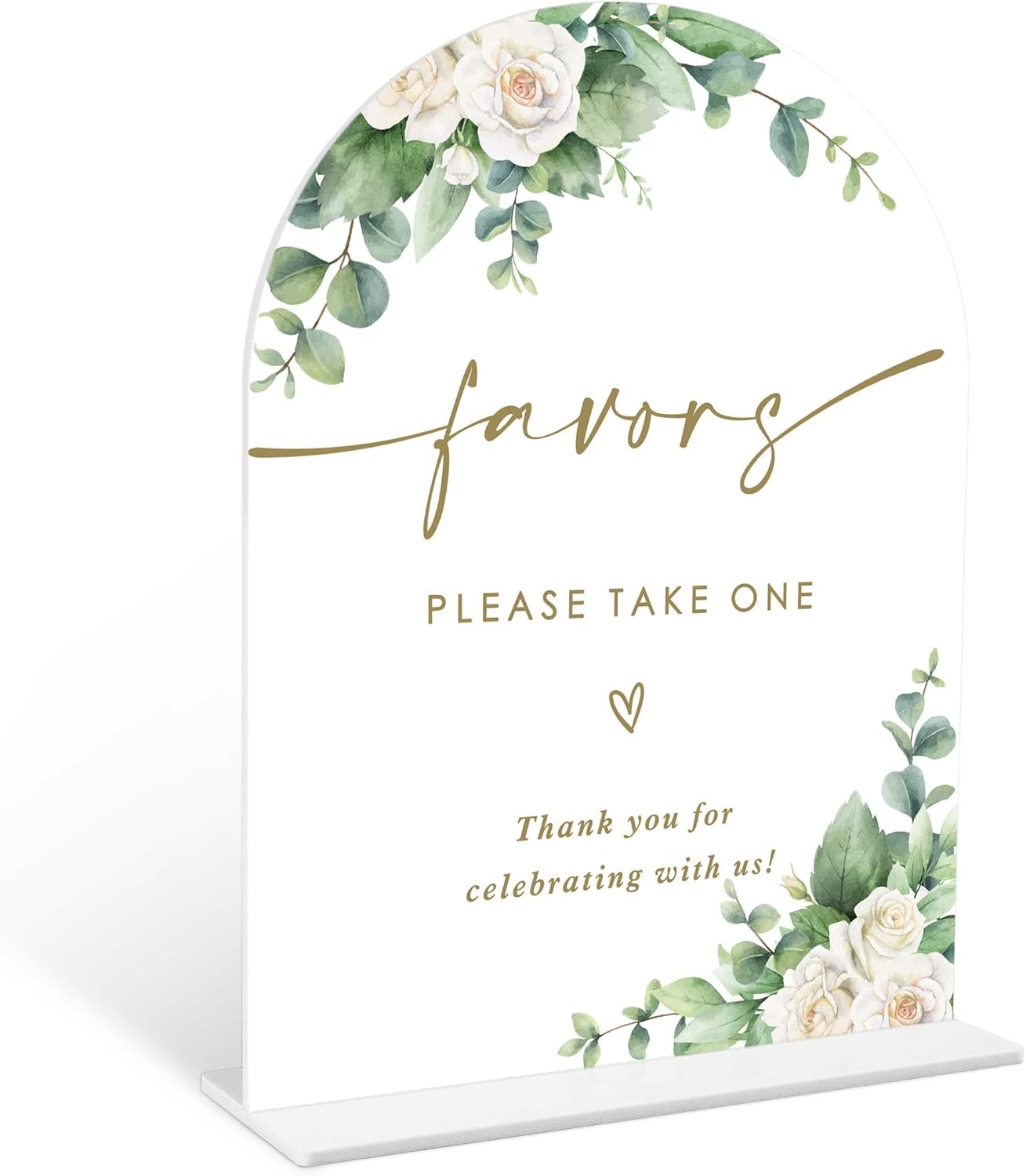 Eucalyptus Rose Wedding Sign with Holder - 6x8 Inch White Acrylic Arch