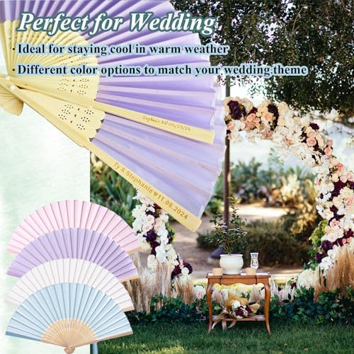 30pcs Personalized Purple Folded Hand Fans for Wedding Guests