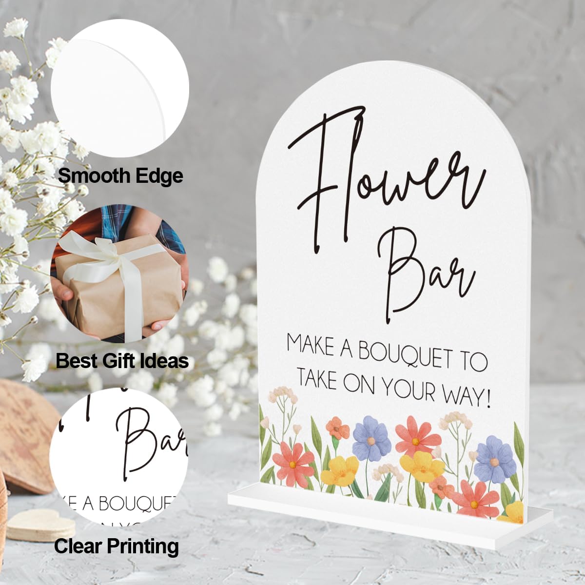 Flower Bar Sign Wedding Acrylic Decor for Desk Table