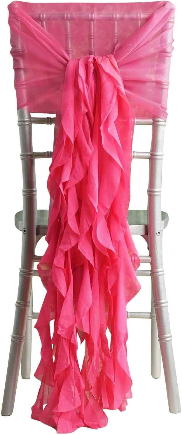 Premium Wedding Chair Sashes Set Fushia Chiffon Decorations