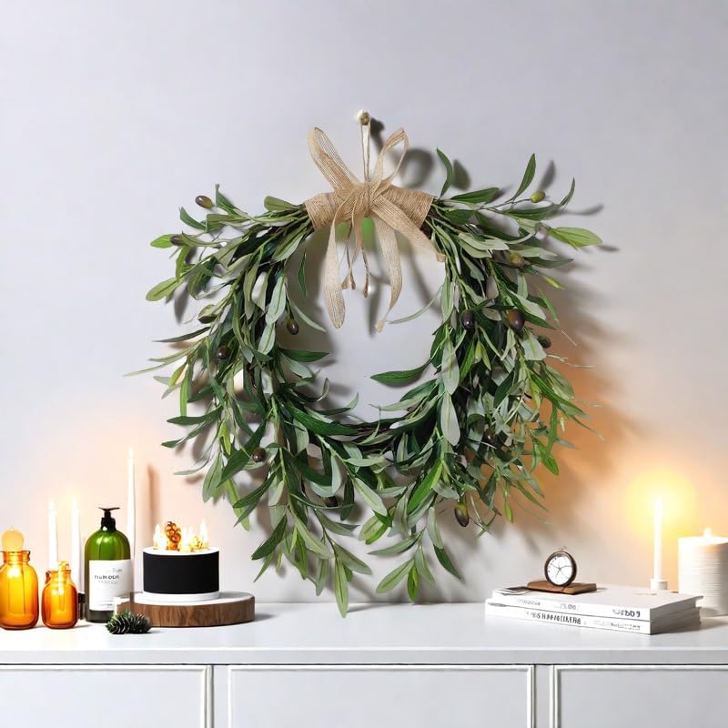 22 Inch Heart Shaped Artificial Olive Wreath