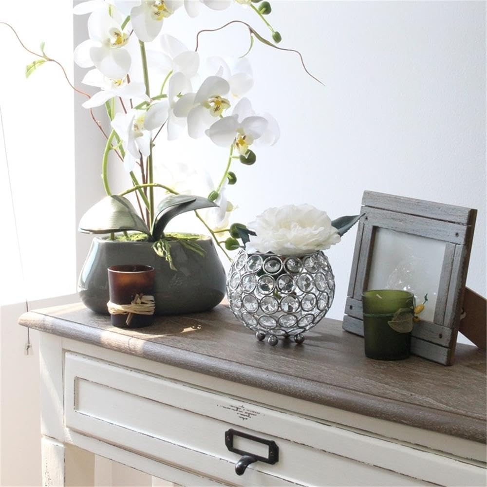 Pemberly Row Crystal Circular Centerpiece Bowl in Chrome