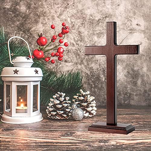KUXBET Wooden Wall Cross with Stand for Hanging or Display