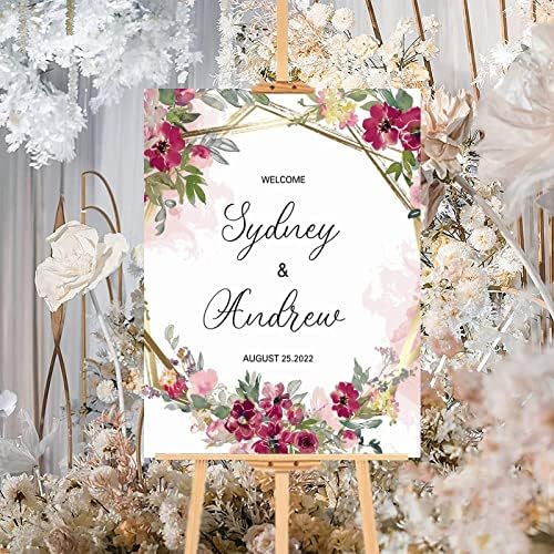 Alioyoit Pink Floral Customizable Wedding Welcome Sign