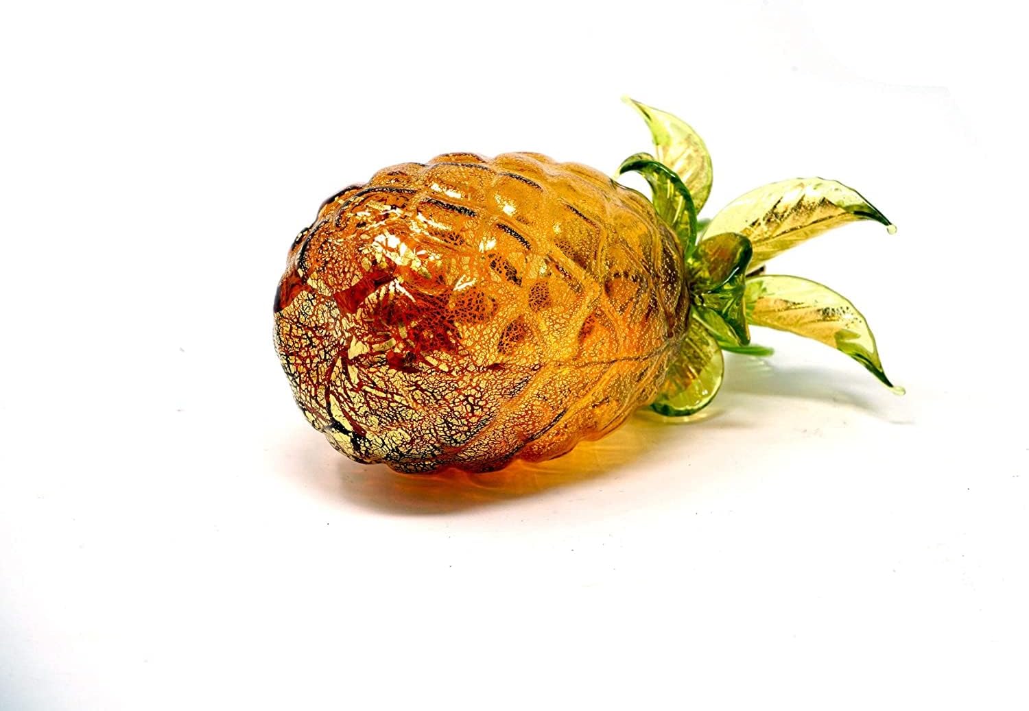 Artisan Crafted Murano Glass Pineapple Figurine Amber Green 45 Inch Tall