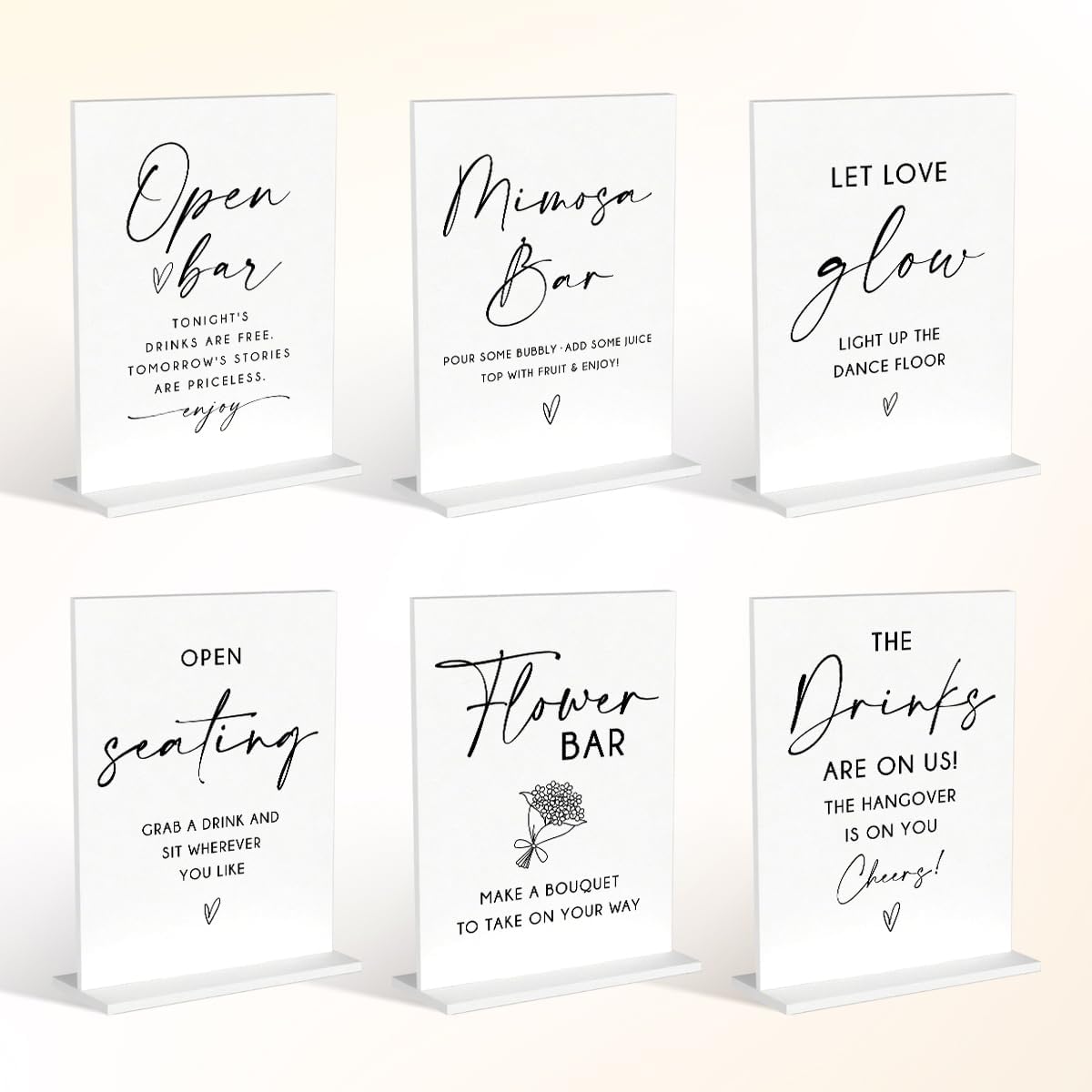 6 Pack Minimalist White Acrylic Wedding Signs