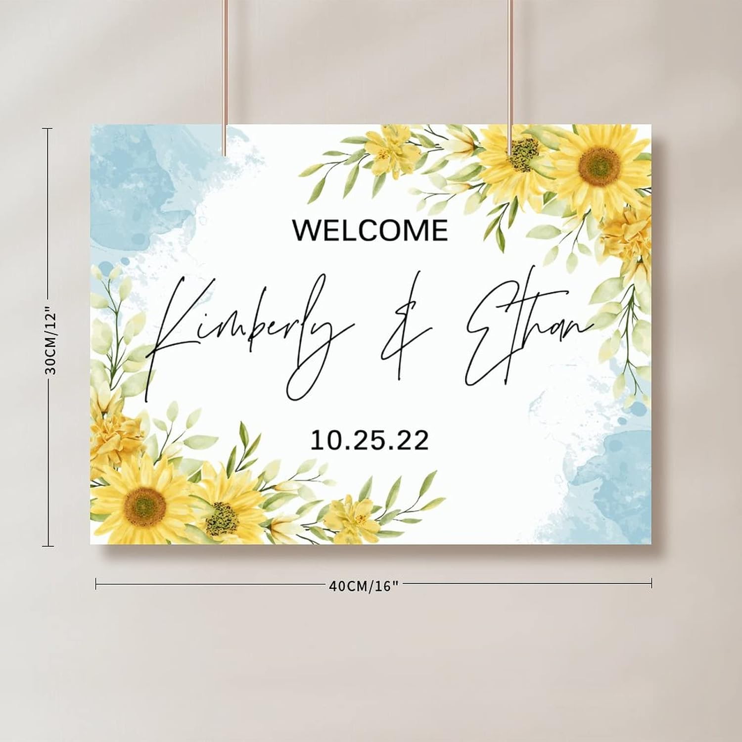 Personalized Blue Sunflowers Wedding Welcome Sign 1