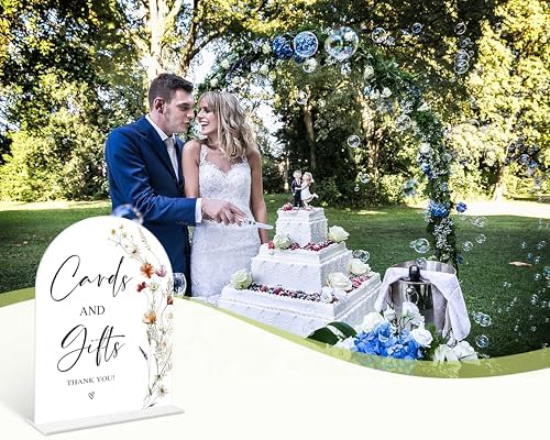 Boho Floral Wedding Sign with Holder 6x8 Inch Acrylic