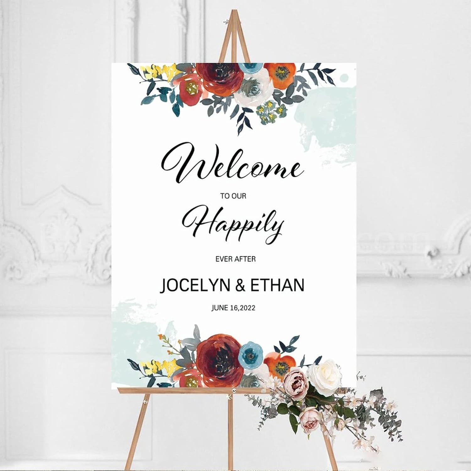 Alioyoit 12x16 Inch Red Floral Wedding Welcome Sign