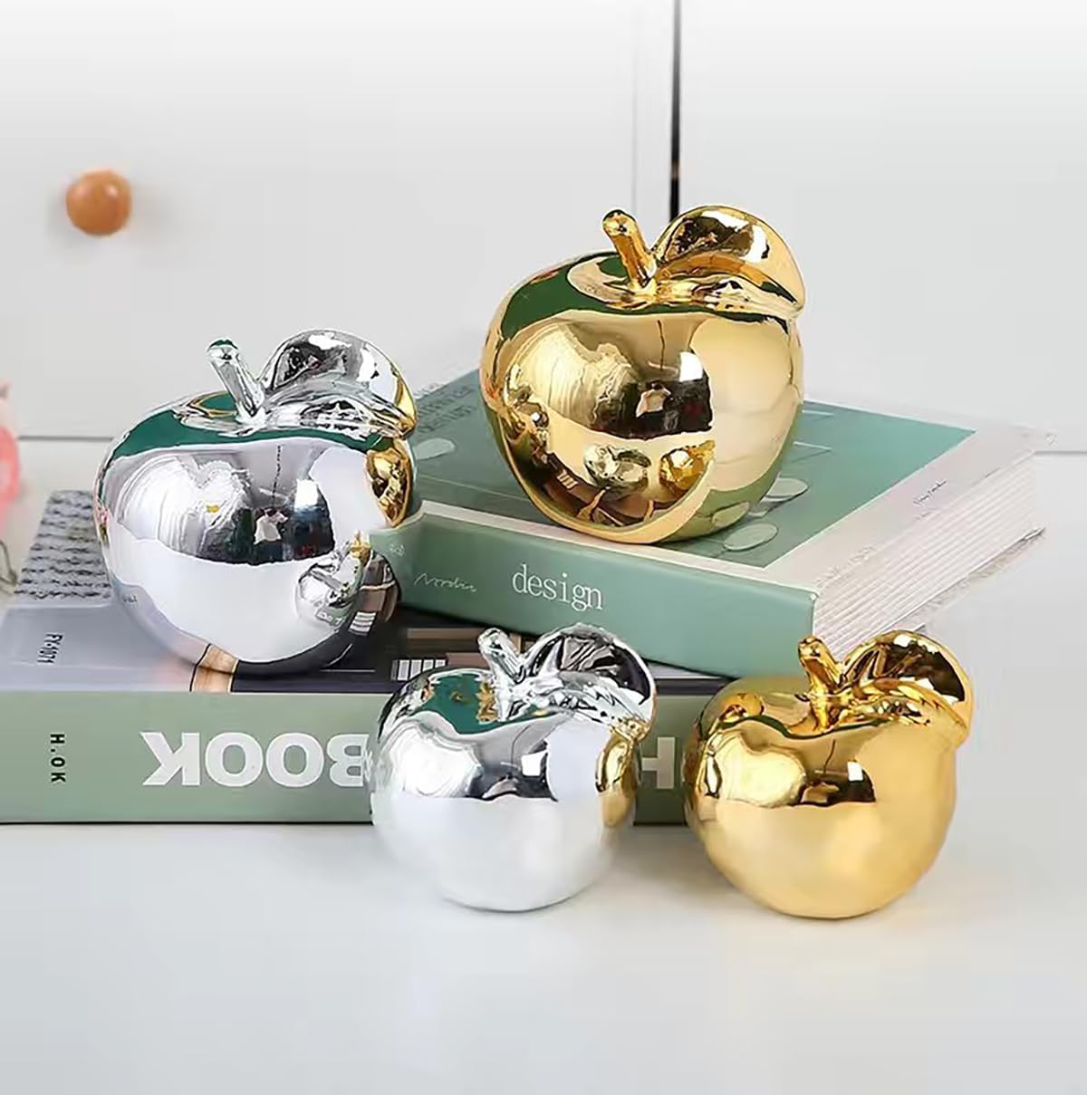 Hoobar Ceramic Fruit Shape Statues Set of 2 Gold Apple