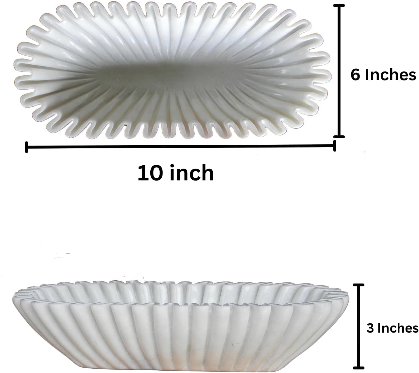 Handcrafted Marble Scallop Bowl 10 Inches White