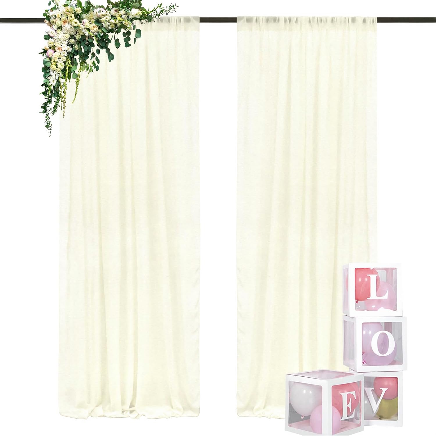 DUOBAO Ivory Sheer Chiffon Curtain Panels 29x120