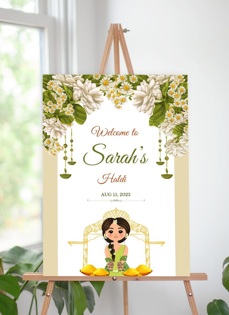 Indian Mehndi Ceremony Welcome Sign Board Personalized 36x45 Plastic