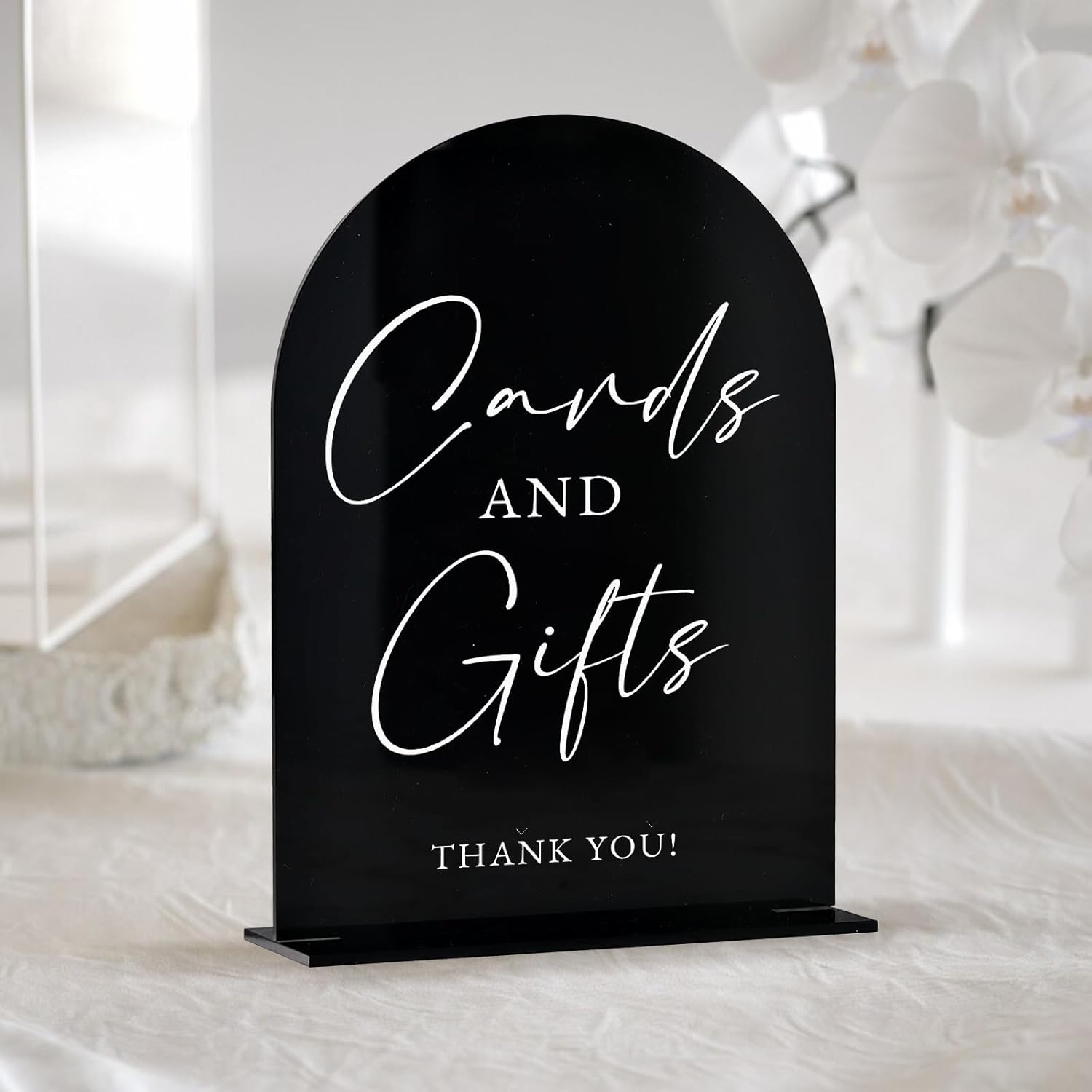 JINMURY Acrylic Wedding Sign with Stand 5x7 Black Arch Cursive
