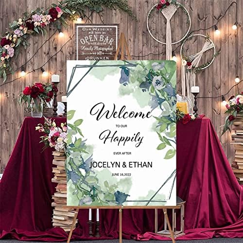 Alioyoit Customizable Green Floral Wedding Welcome Sign