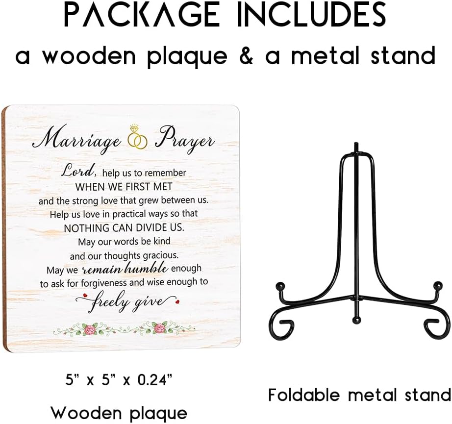 Marriage Prayer Plaque 5x5 Christian Wedding Gift with Stand