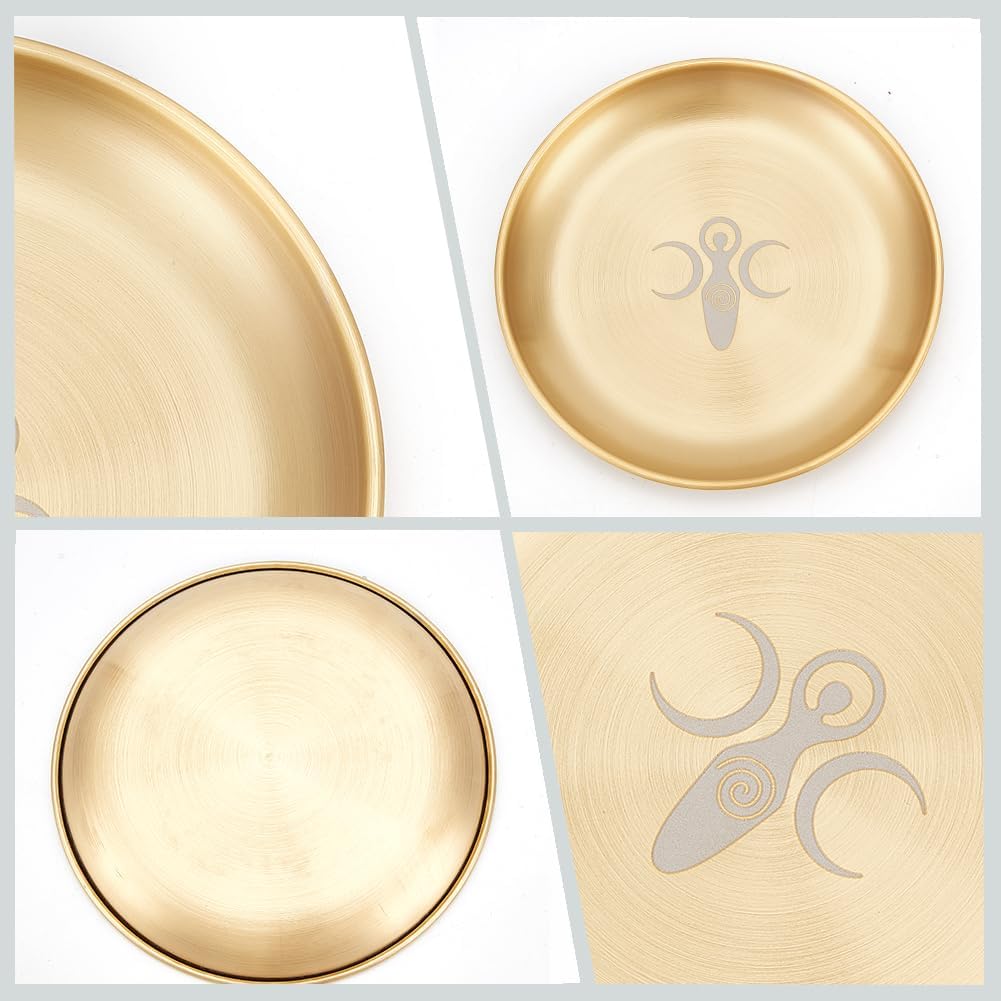 CREATCABIN Tarot Altar Plate Candle Holder with Golden Design