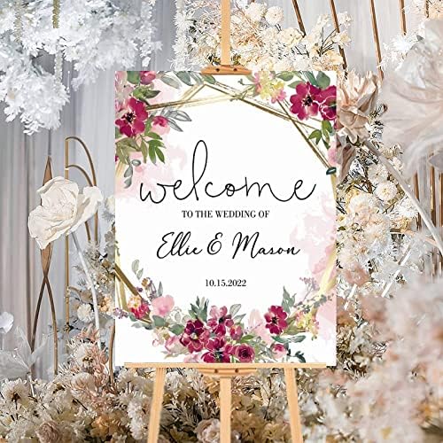 Custom Pink Floral Wood Wedding Welcome Sign 12x16 Inch