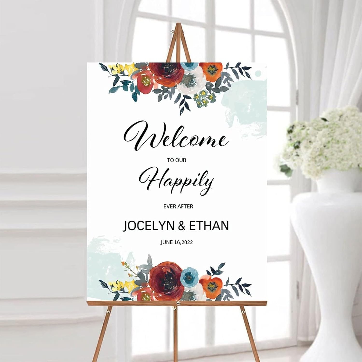 Alioyoit 12x16 Inch Red Floral Wedding Welcome Sign