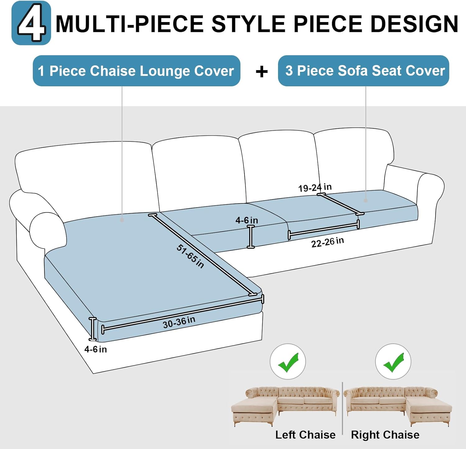 NAISI Waterproof Couch Cushion Covers for L-Shape Sectional Couch