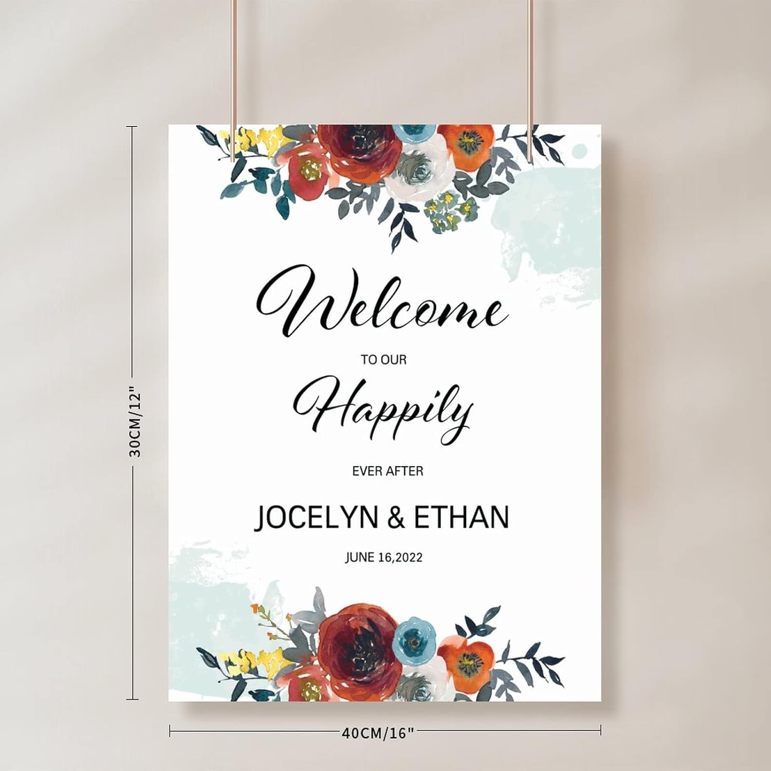 Alioyoit 12x16 Inch Red Floral Wedding Welcome Sign