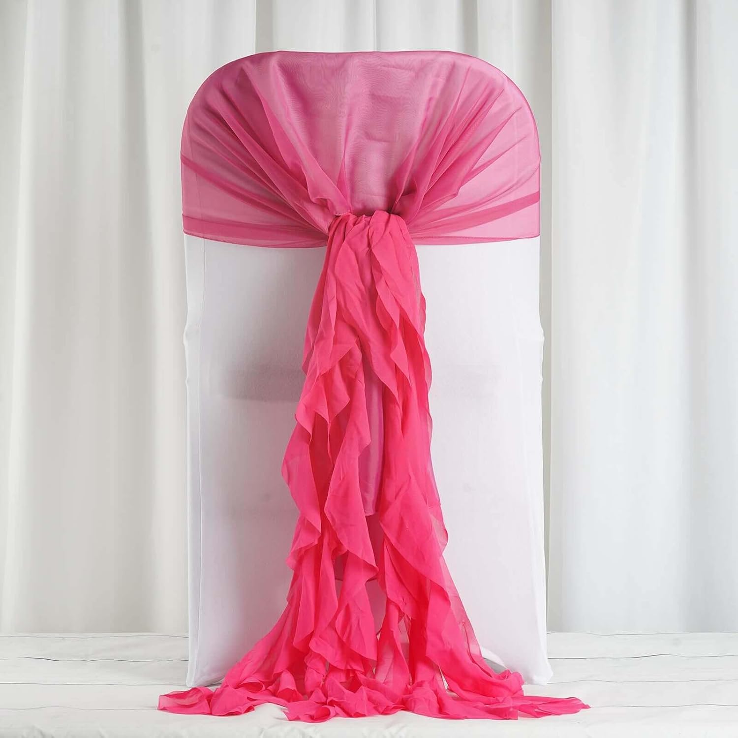 Premium Wedding Chair Sashes Set Fushia Chiffon Decorations
