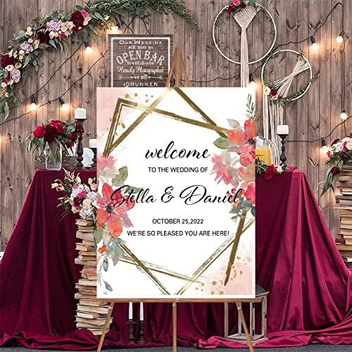 Alioyoit Personalized Red Floral Wedding Welcome Sign 12x16 Inch