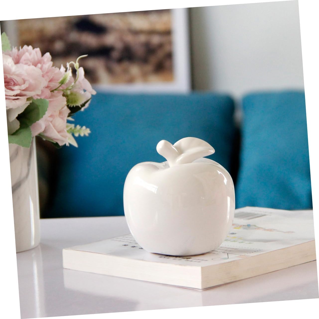 Artibetter White Ceramic Apple Statue Desktop Decor