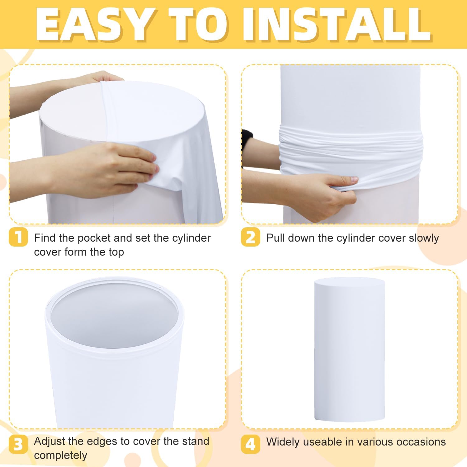 FOTSHARER 3 Pcs White Spandex Cylinder Stand Covers for Parties